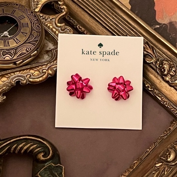 KATE SPADE • Brilliant Pink Bourgeois Bow Earrings Holiday Christmas - Picture 3 of 4